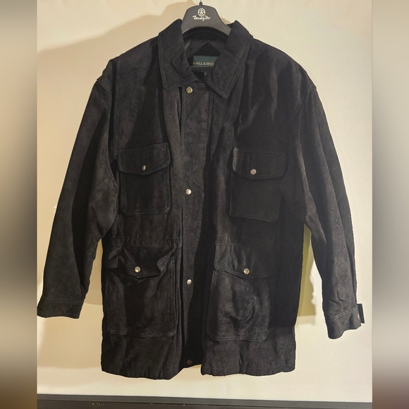 HILL&ARCHER MEN'S BLACK SUEDE LEATHER BIKER JACKET FOUR POCKETS FRONT SIZE 46